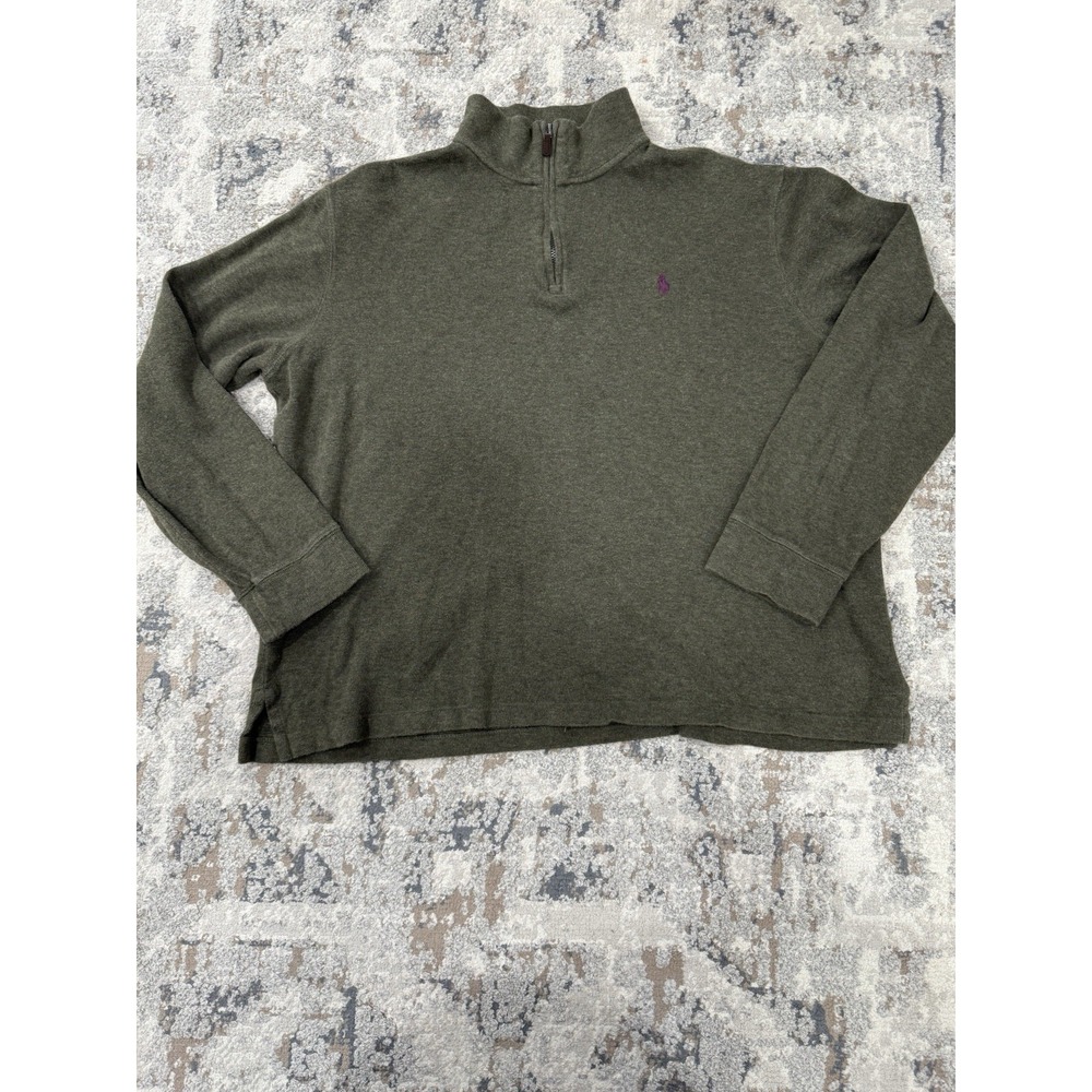 Polo Ralph Lauren Sweater Large Green Estate Rib 1/4 Zip Preppy Academia Golf